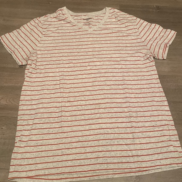 Men's Grey & Red Striped V-Neck Tshirt - Picture 1 of 2